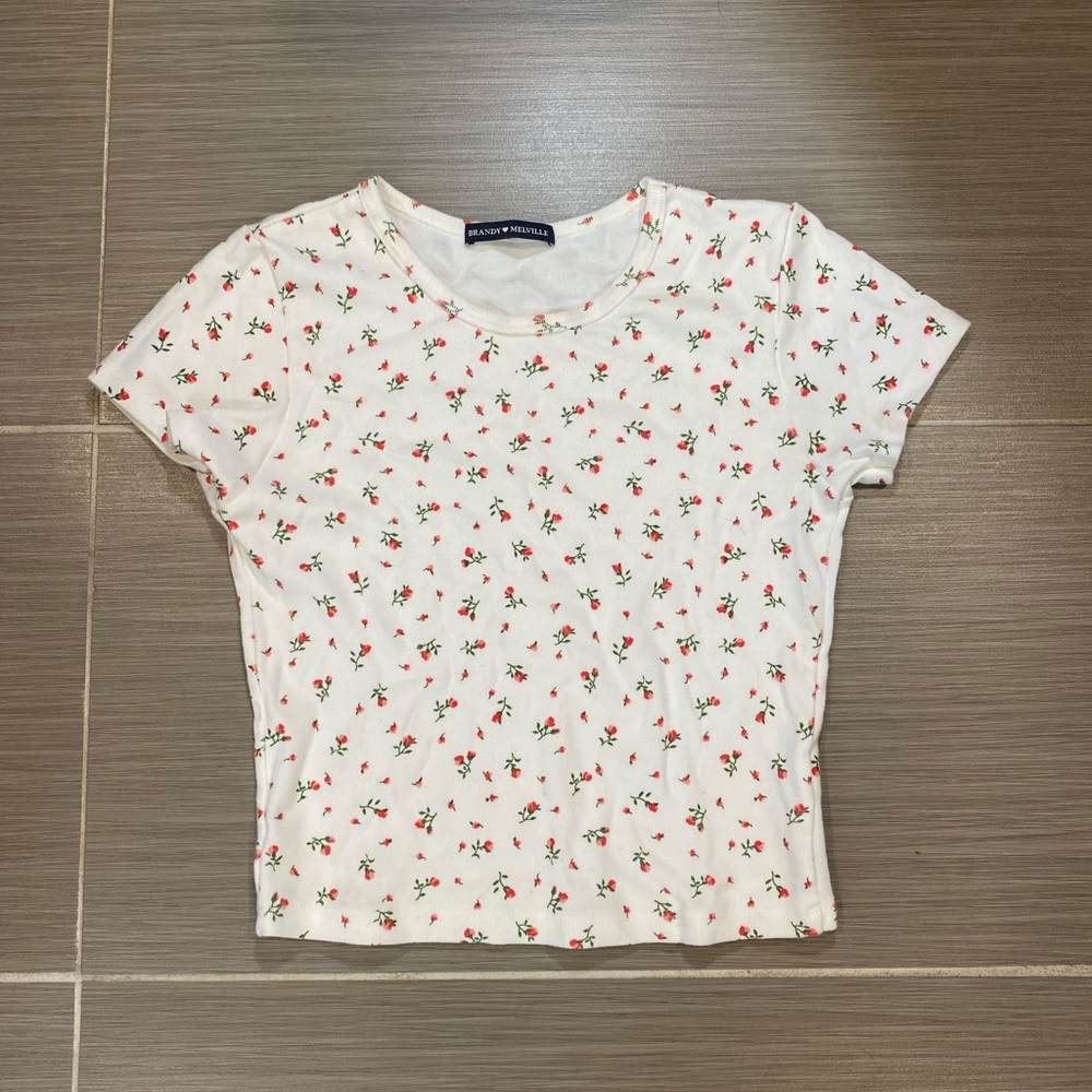 BRANDY MELVILLE red floral cropped tee, one size